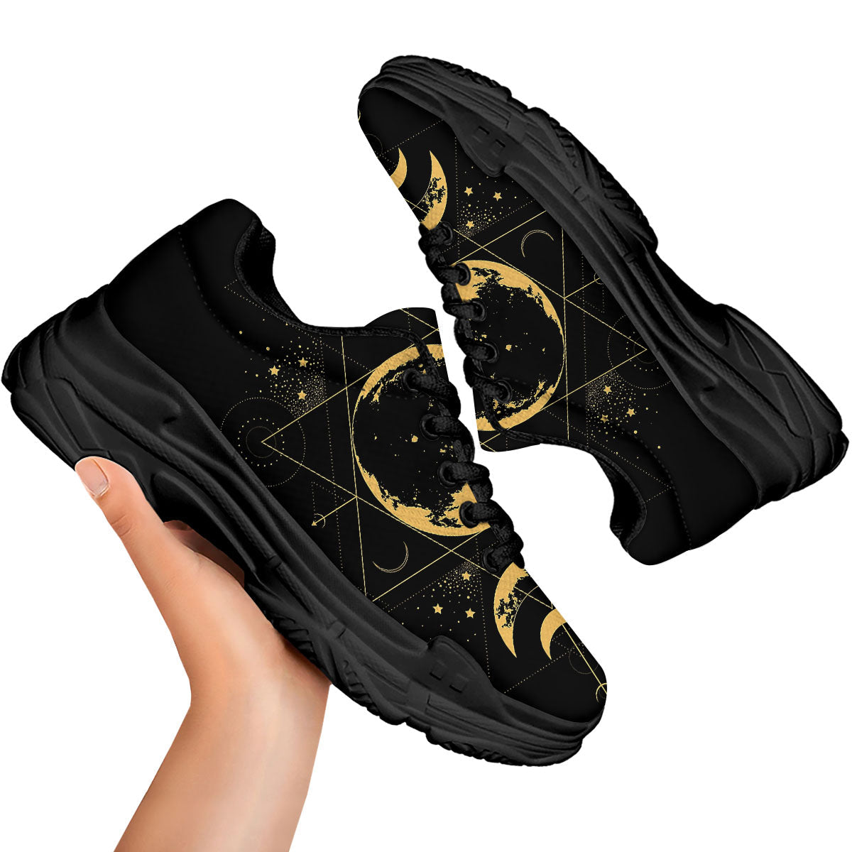 Phase Geometric Moon Print Black Chunky Shoes-grizzshop