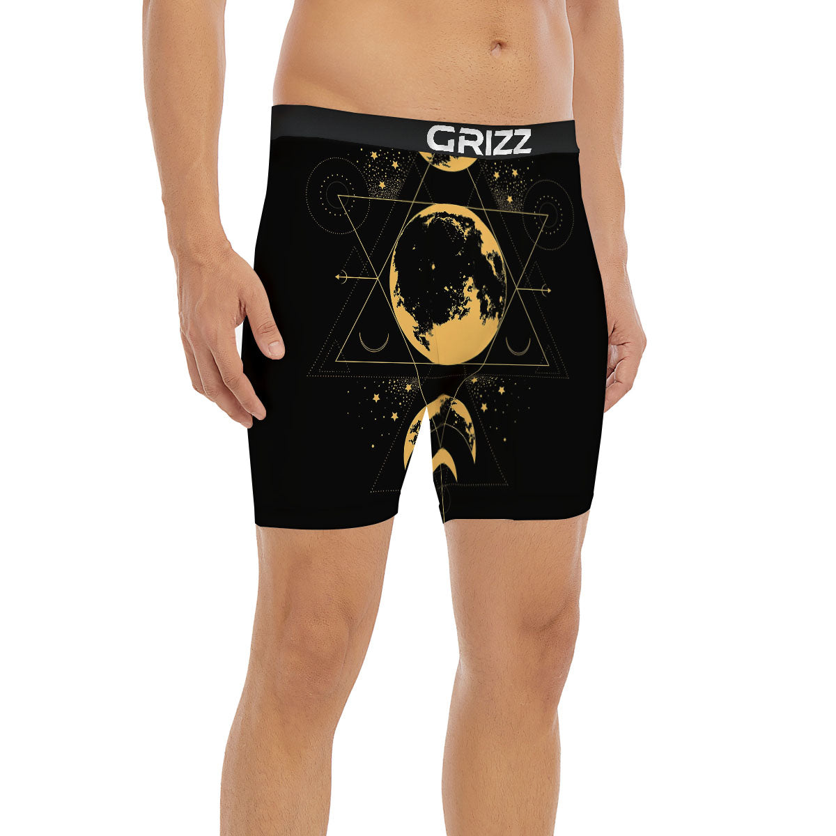 Phase Geometric Moon Print Boxer Briefs-grizzshop