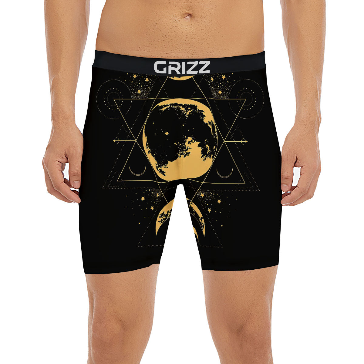 Phase Geometric Moon Print Boxer Briefs-grizzshop