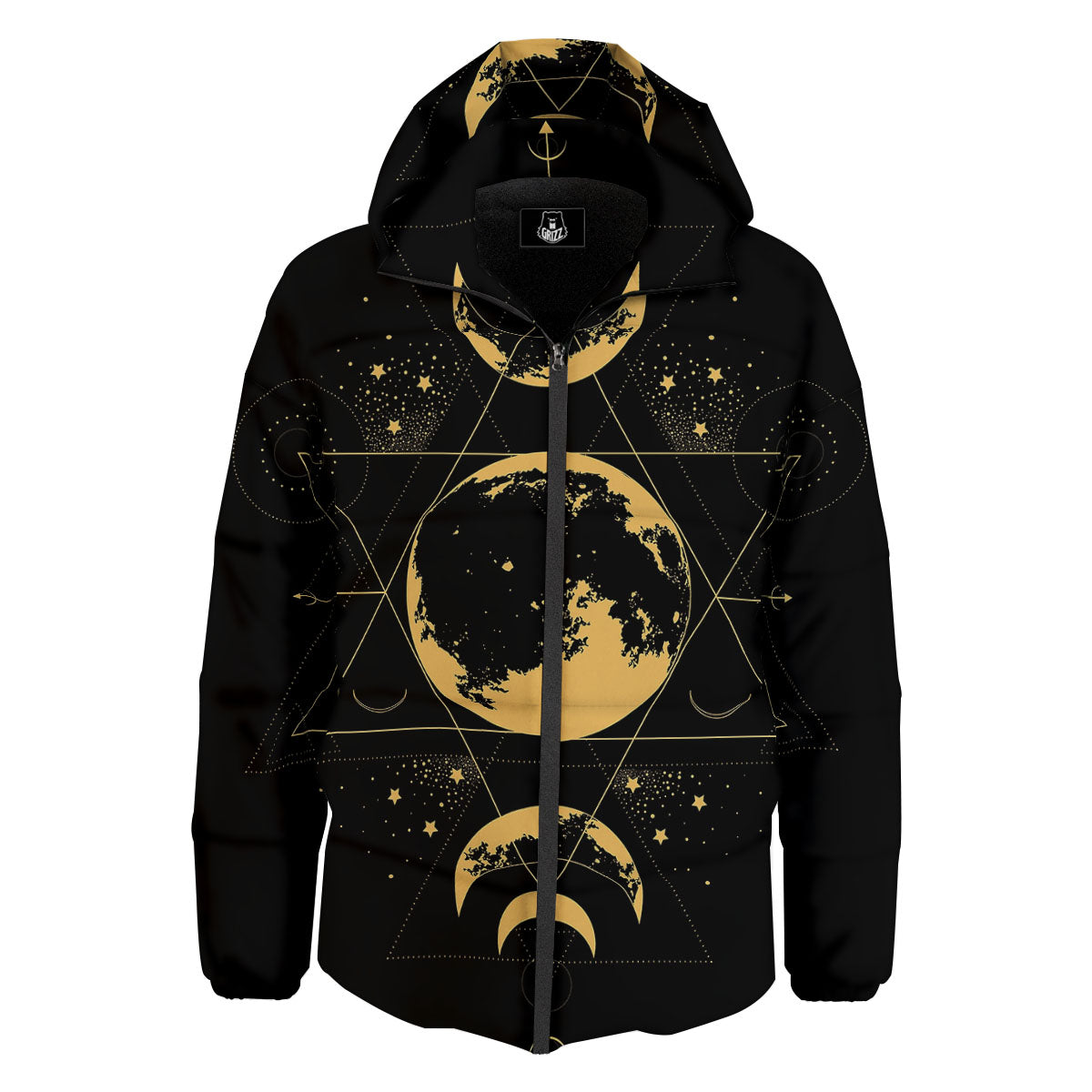 Phase Geometric Moon Print Down Jacket-grizzshop