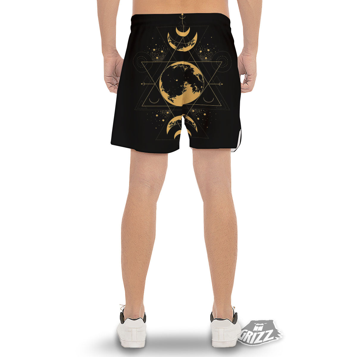 Phase Geometric Moon Print Men's Gym Shorts-grizzshop