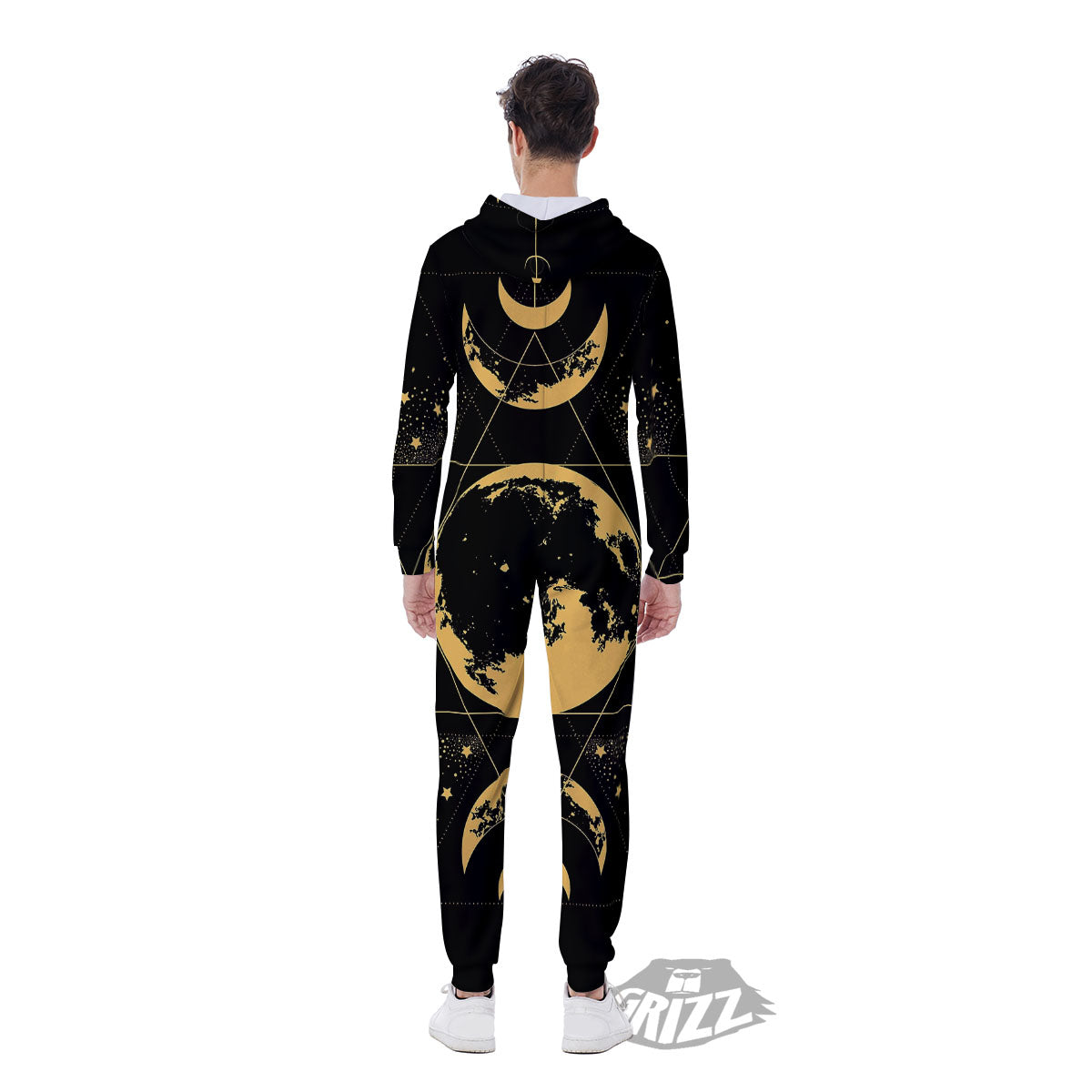 Phase Geometric Moon Print Men's Jumpsuit-grizzshop