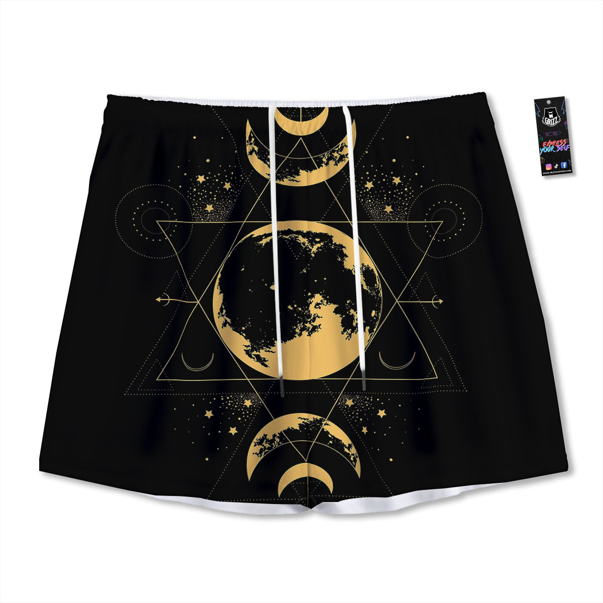Phase Geometric Moon Print Mesh Shorts