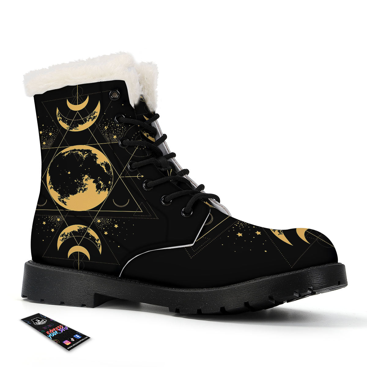 Phase Geometric Moon Print Winter Boots-grizzshop