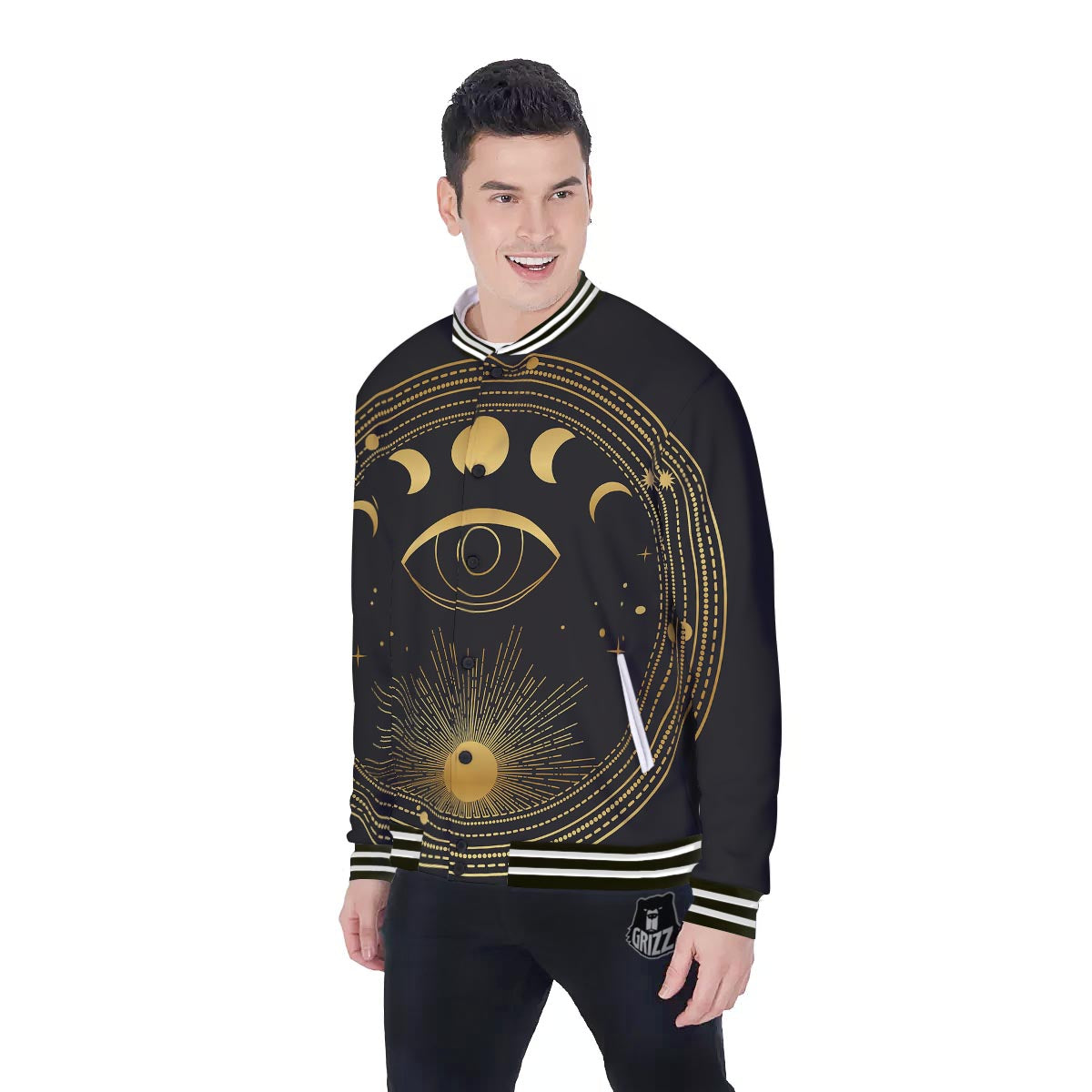 Phase Moon And Sun Print Baseball Jacket-grizzshop