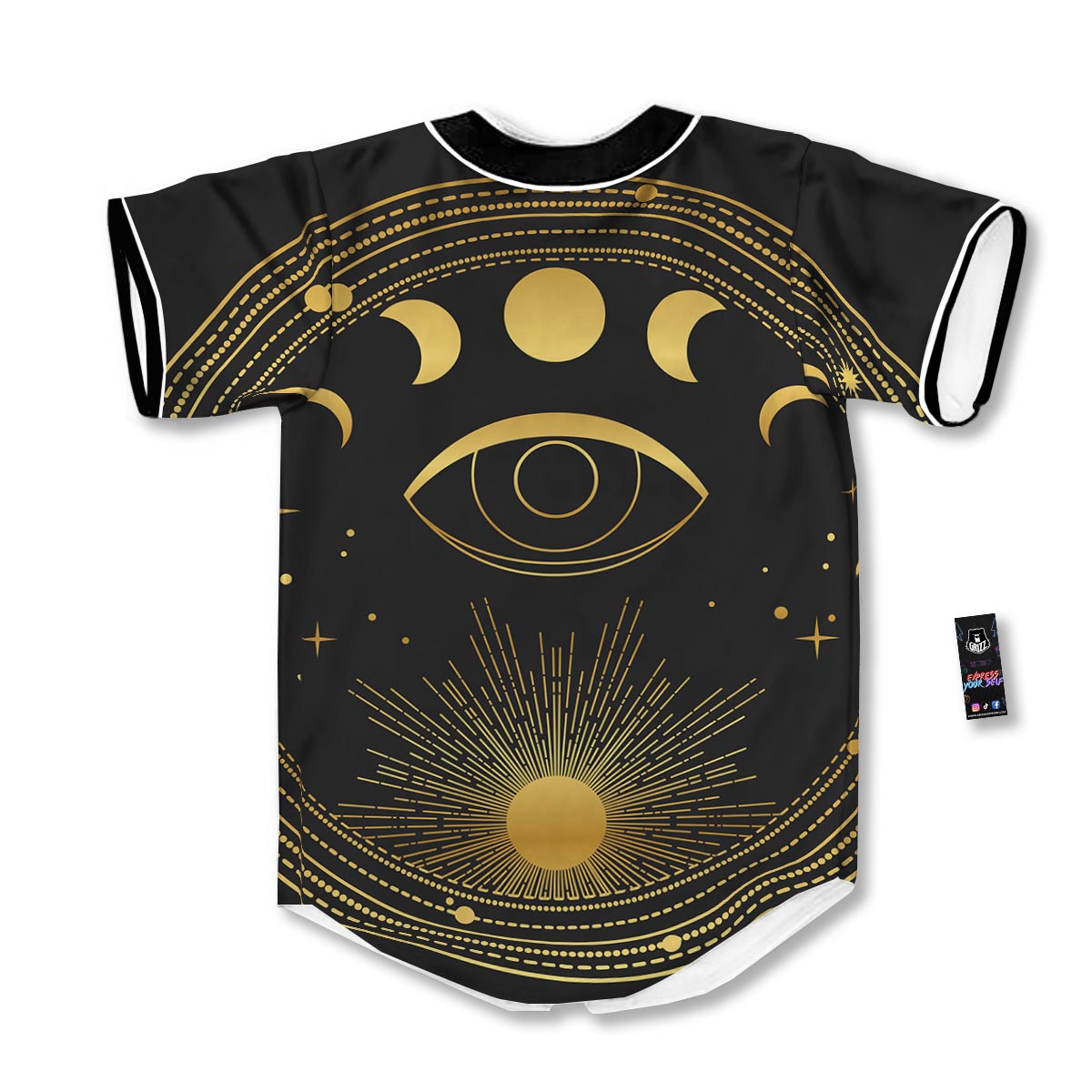 Phase Moon And Sun Print Baseball Jersey-grizzshop