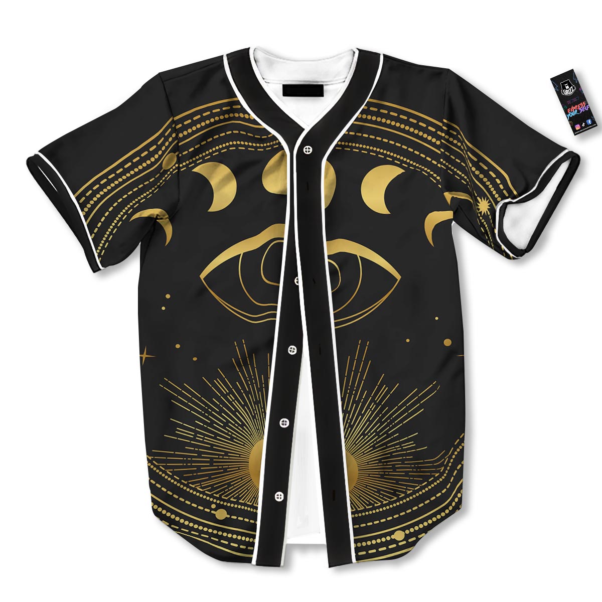 Phase Moon And Sun Print Baseball Jersey-grizzshop