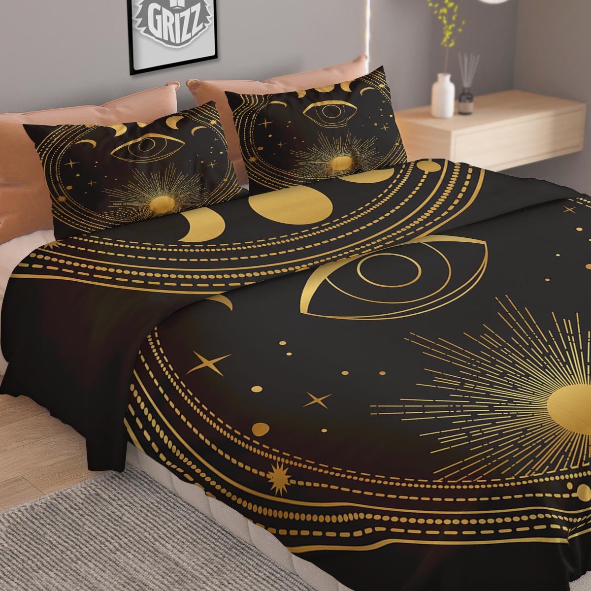 Phase Moon And Sun Print Duvet Cover Bedding Set