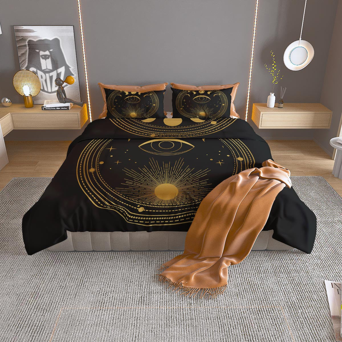 Phase Moon And Sun Print Duvet Cover Bedding Set