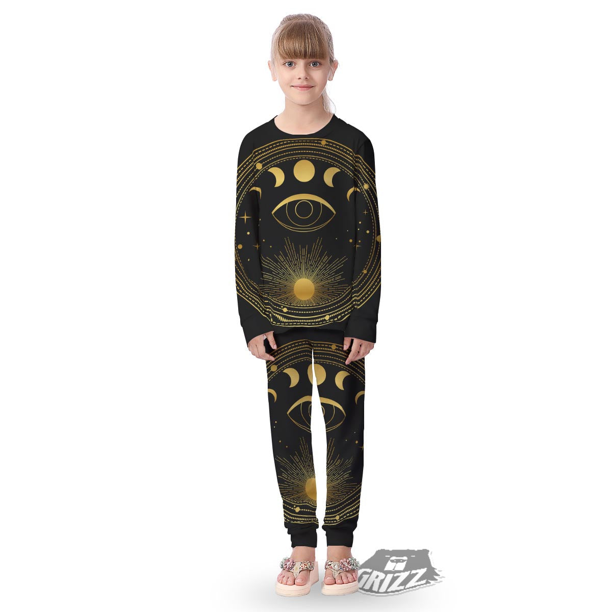 Phase Moon And Sun Print Kid's Pajamas-grizzshop