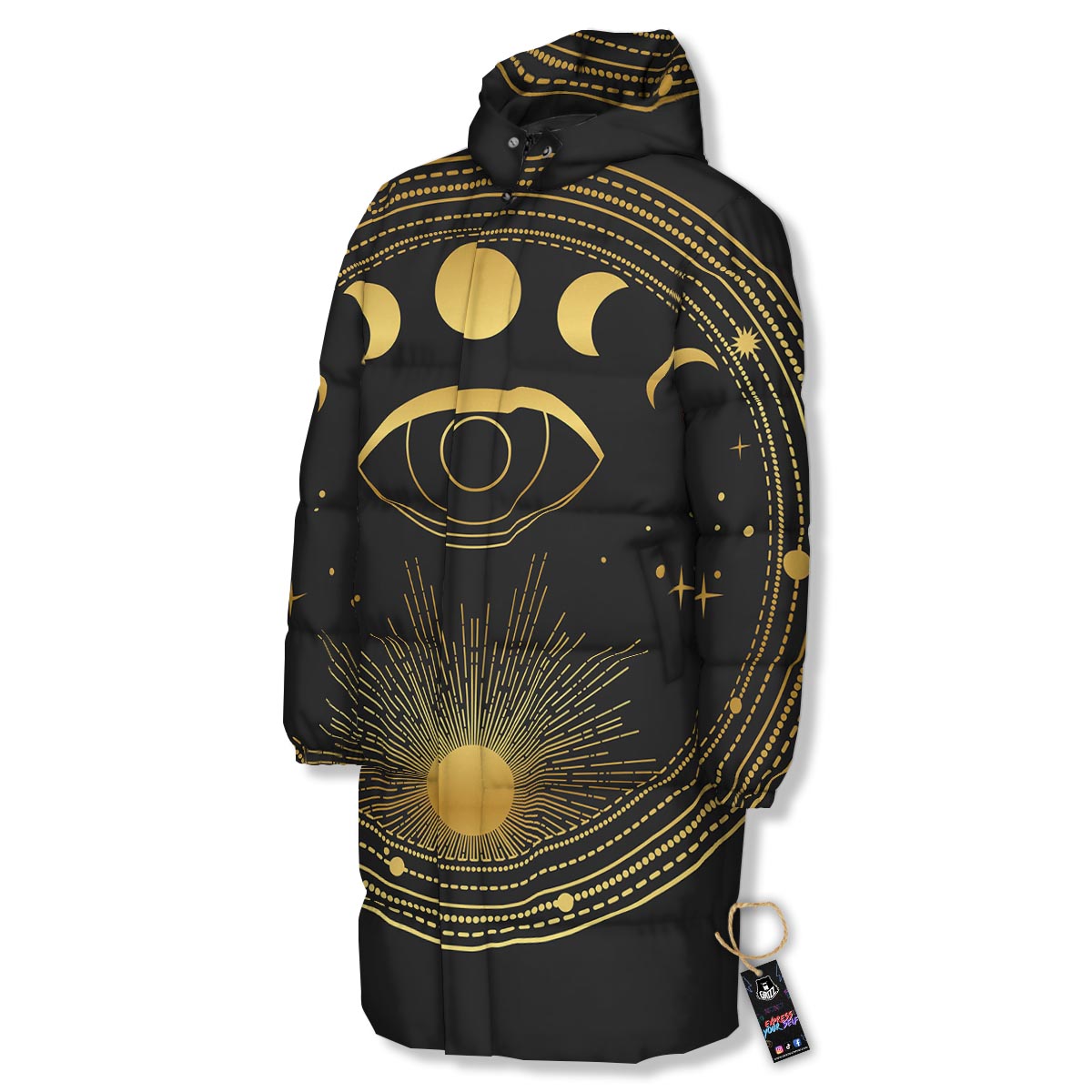 Phase Moon And Sun Print Long Down Jacket-grizzshop