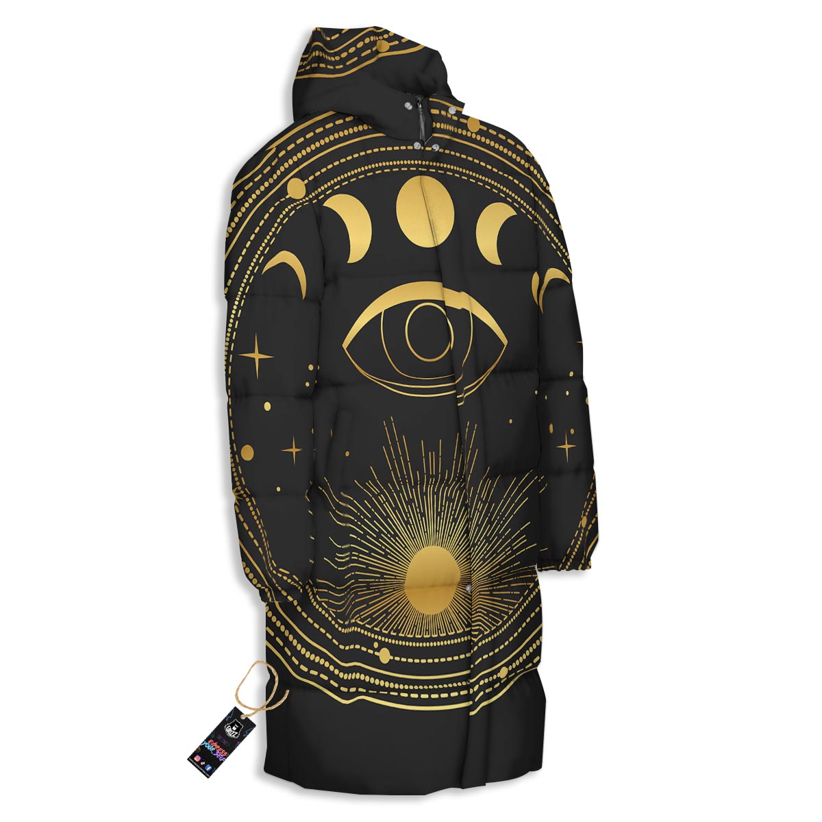 Phase Moon And Sun Print Long Down Jacket-grizzshop