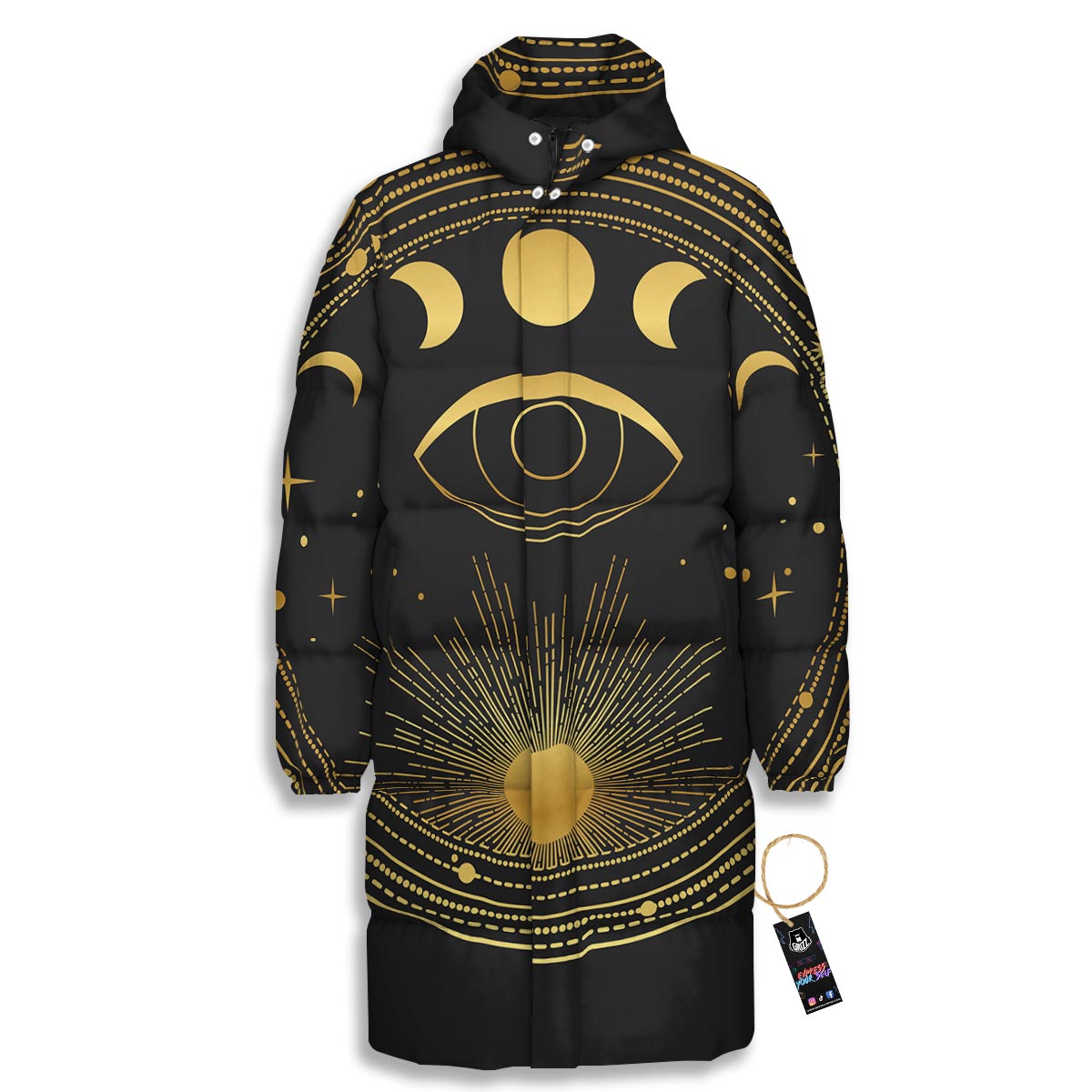 Phase Moon And Sun Print Long Down Jacket-grizzshop