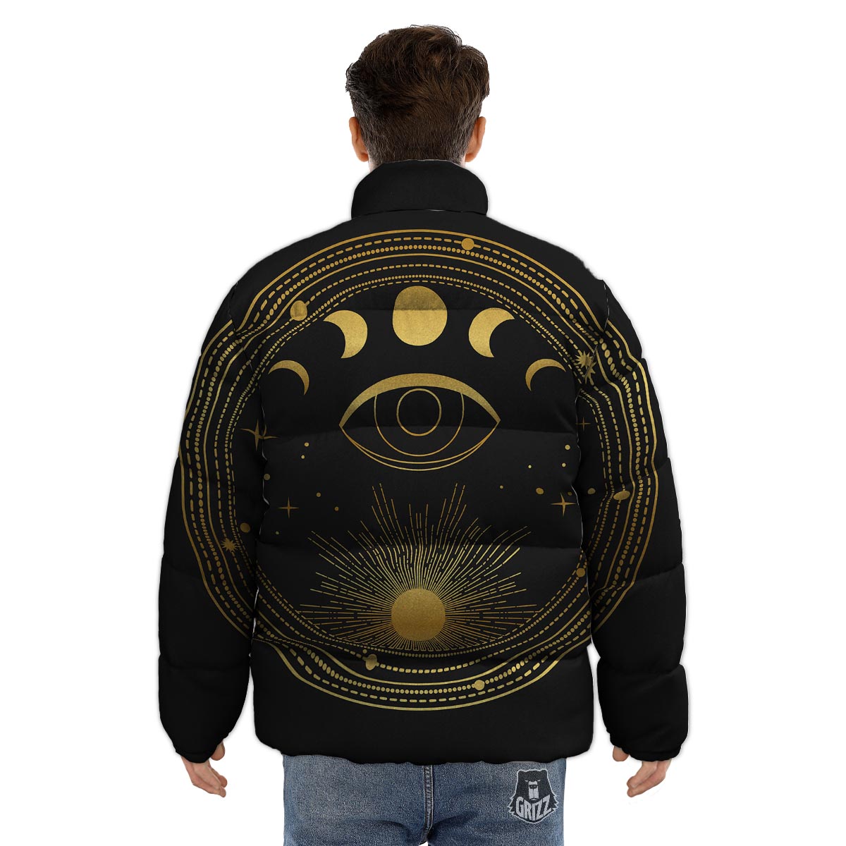 Phase Moon And Sun Print Puffer Jacket-grizzshop