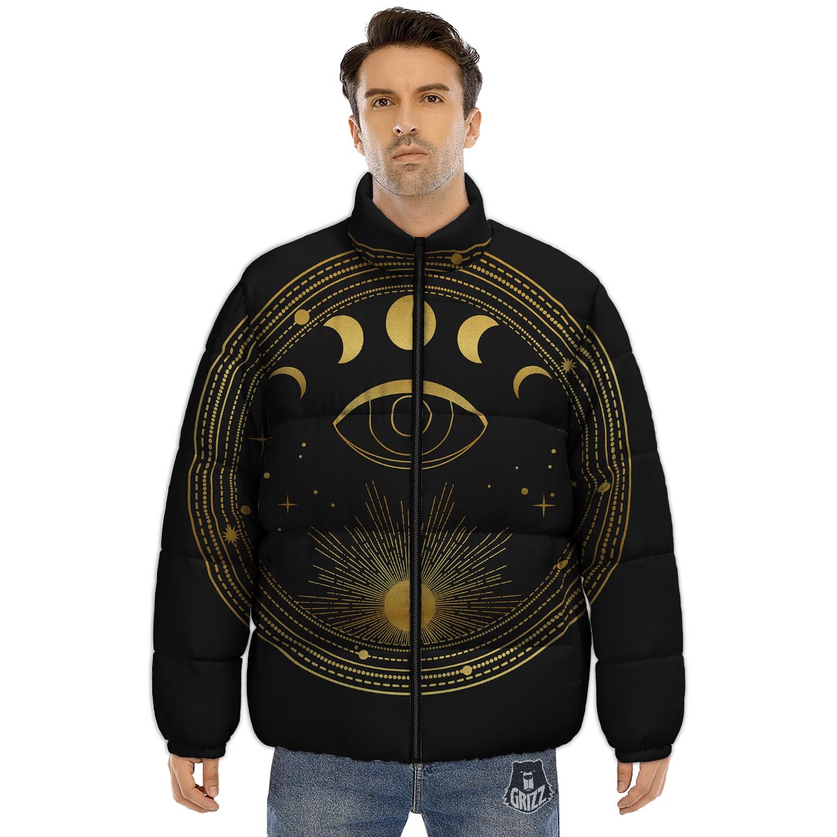 Phase Moon And Sun Print Puffer Jacket-grizzshop
