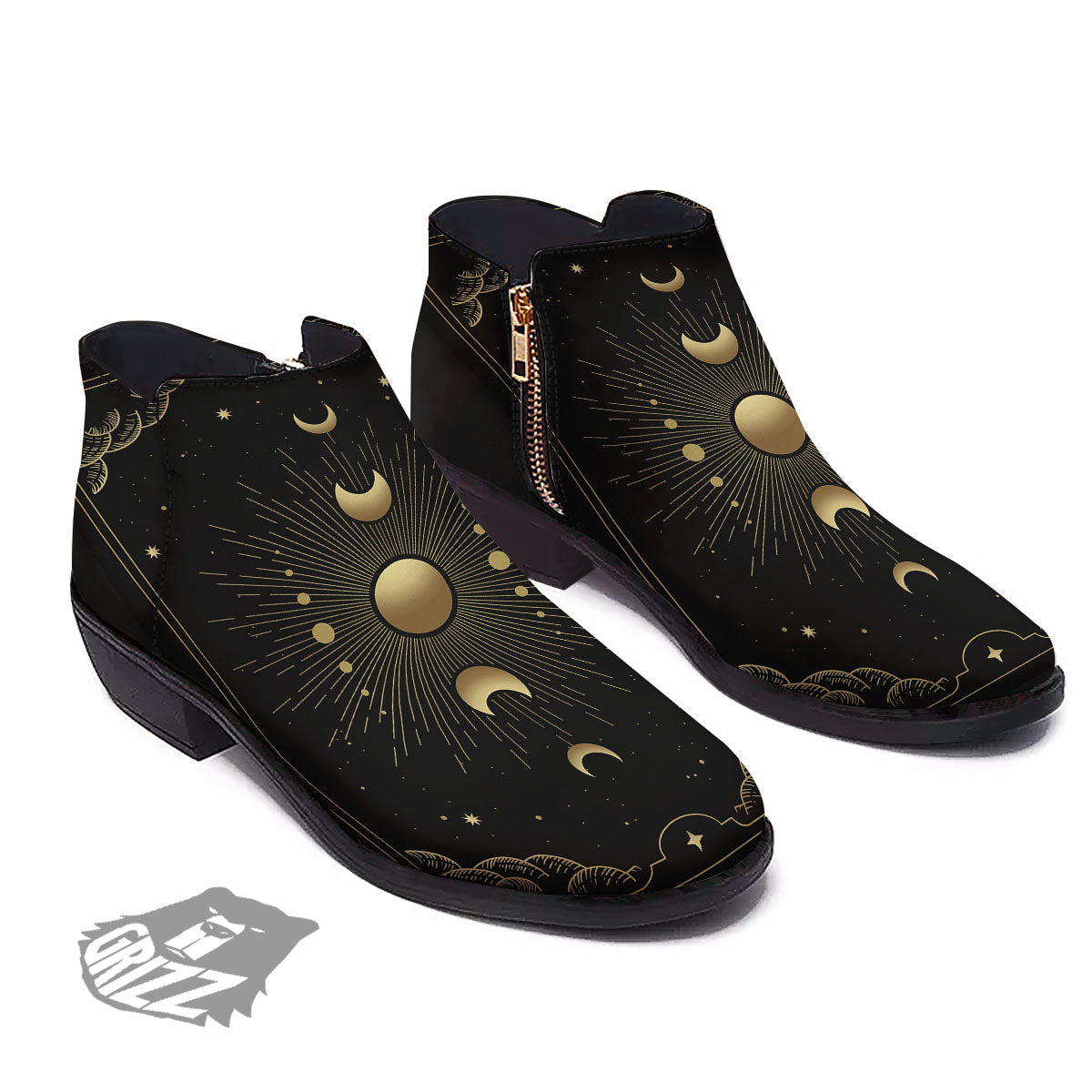 Phases And Eclipse Print Ankle Boots-grizzshop
