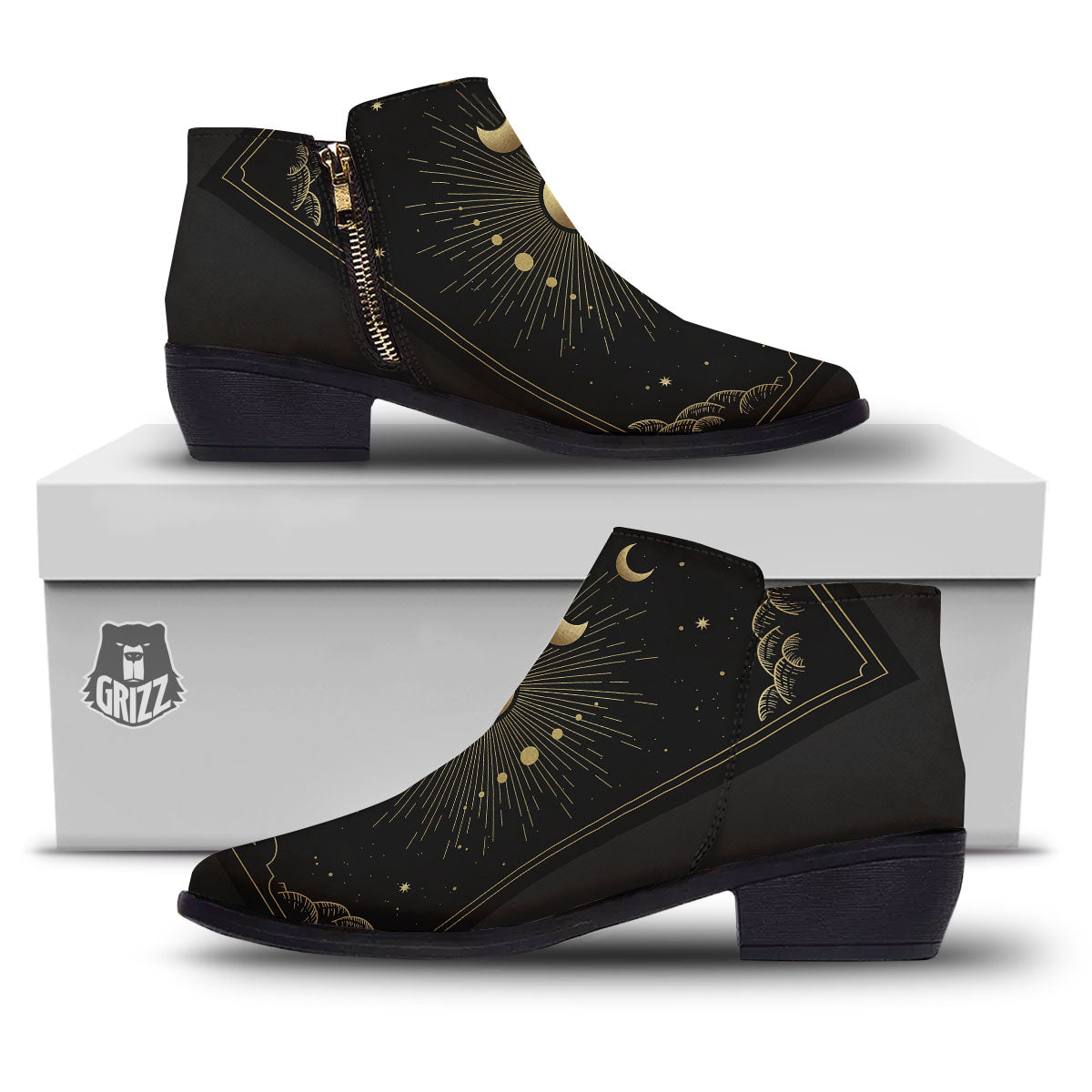 Phases And Eclipse Print Ankle Boots-grizzshop