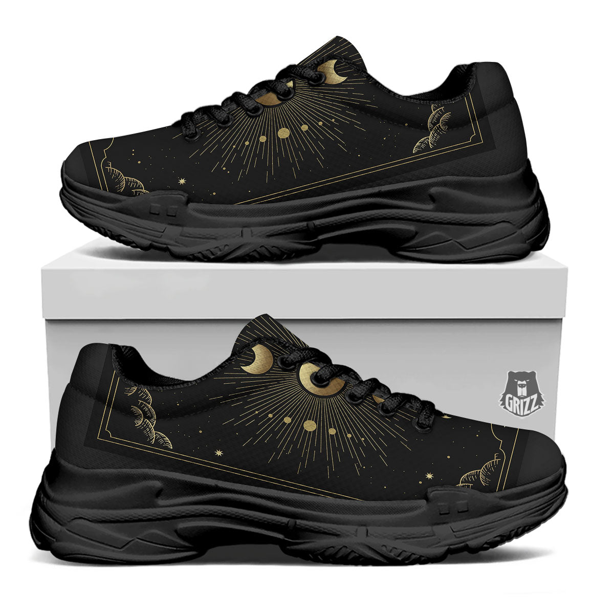 Phases And Eclipse Print Black Chunky Shoes-grizzshop