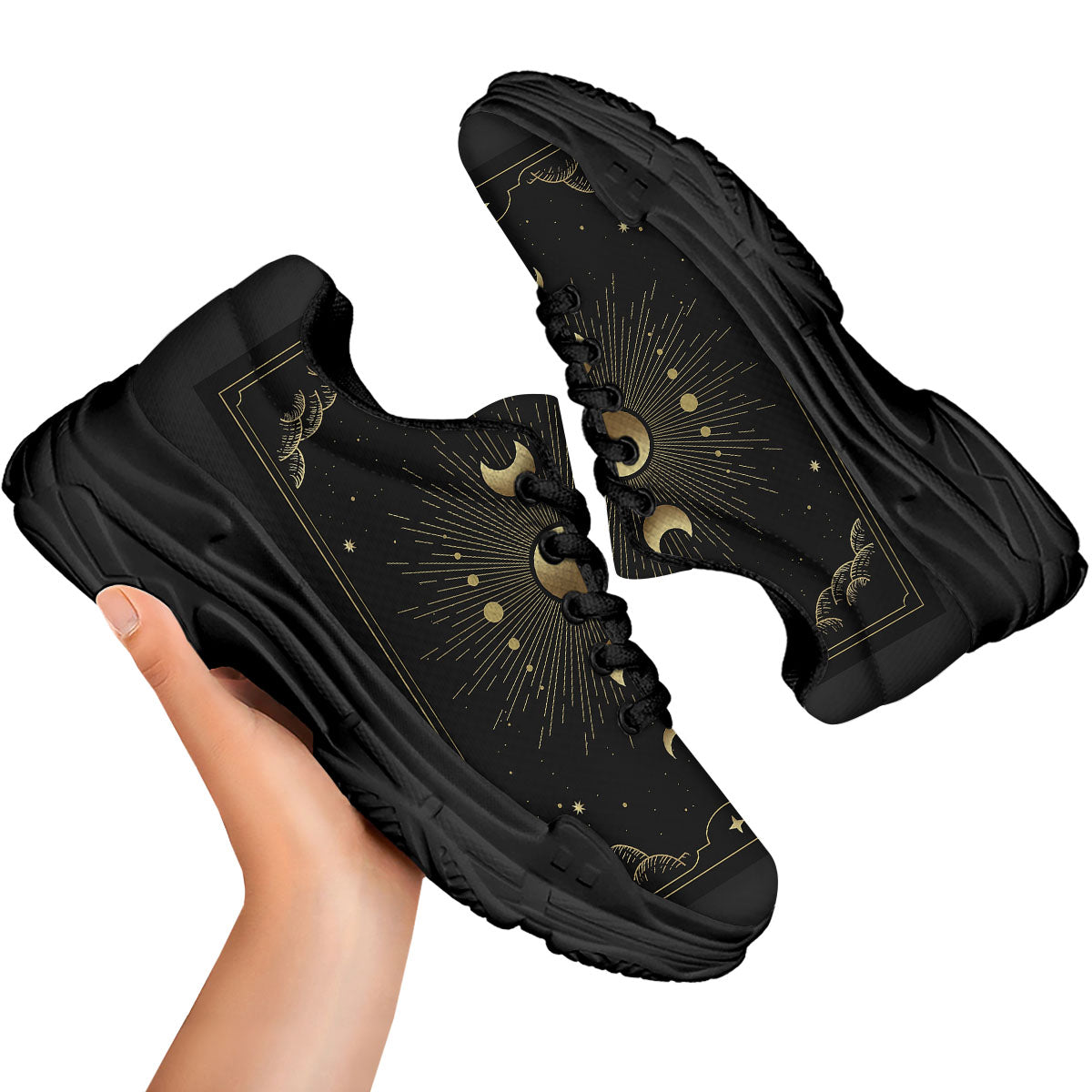 Phases And Eclipse Print Black Chunky Shoes-grizzshop
