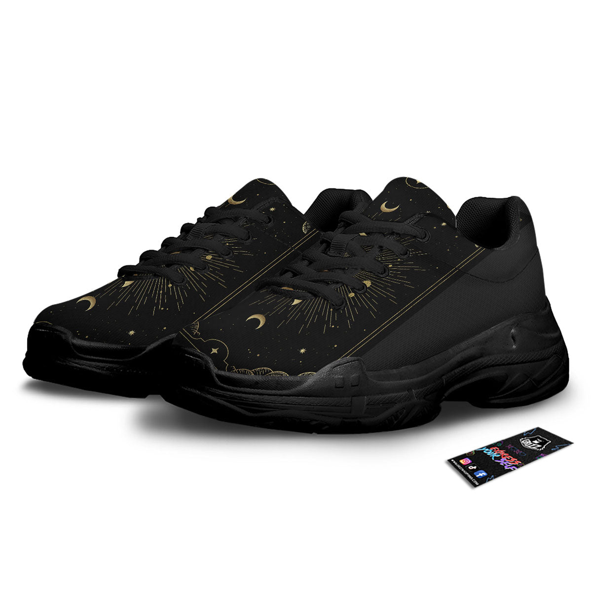Phases And Eclipse Print Black Chunky Shoes-grizzshop
