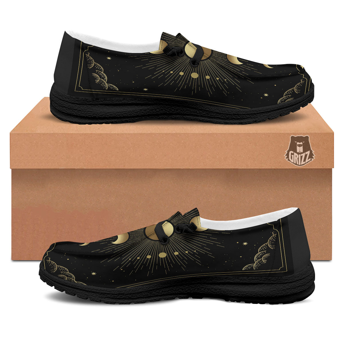 Phases And Eclipse Print Black Loafers-grizzshop