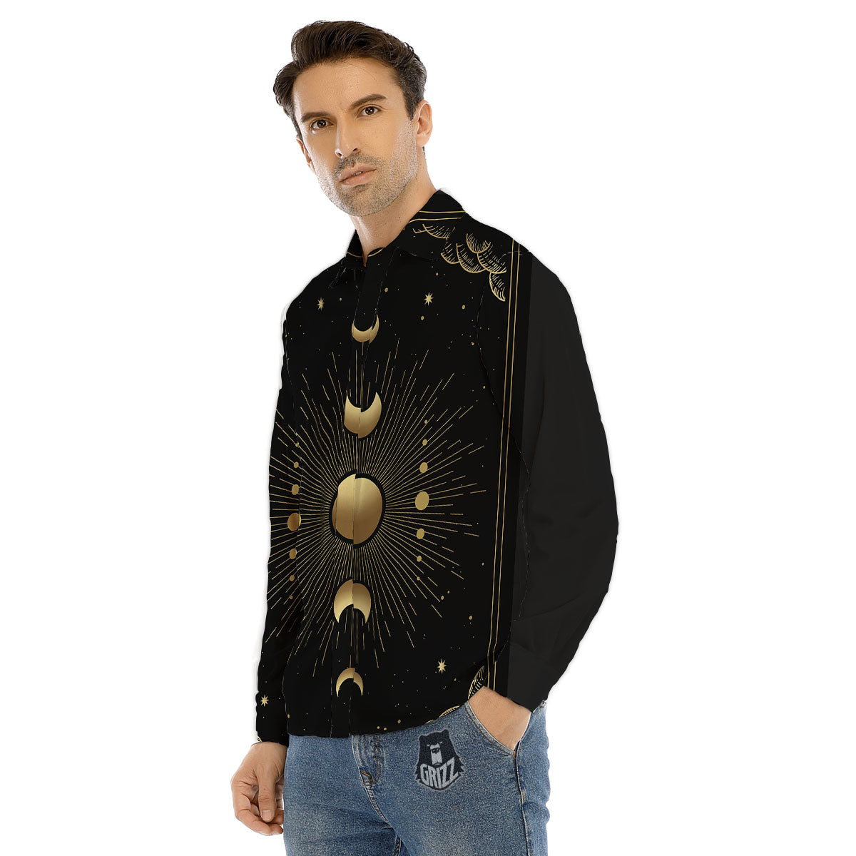 Phases And Eclipse Print Men's Dress Shirts-grizzshop