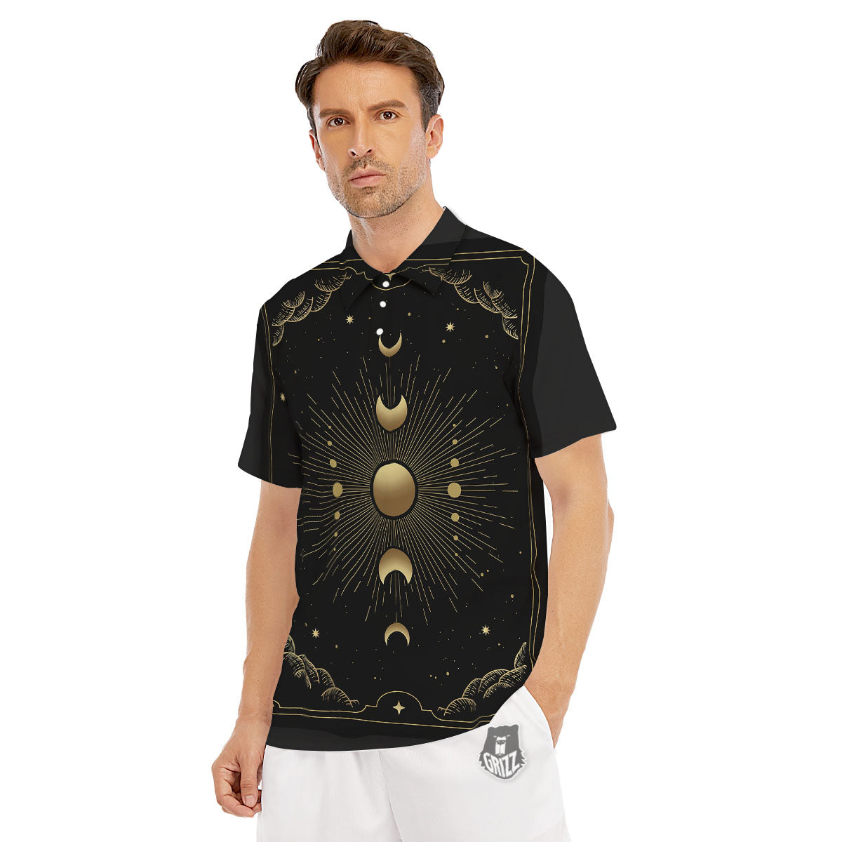 Phases And Eclipse Print Men's Golf Shirts-grizzshop