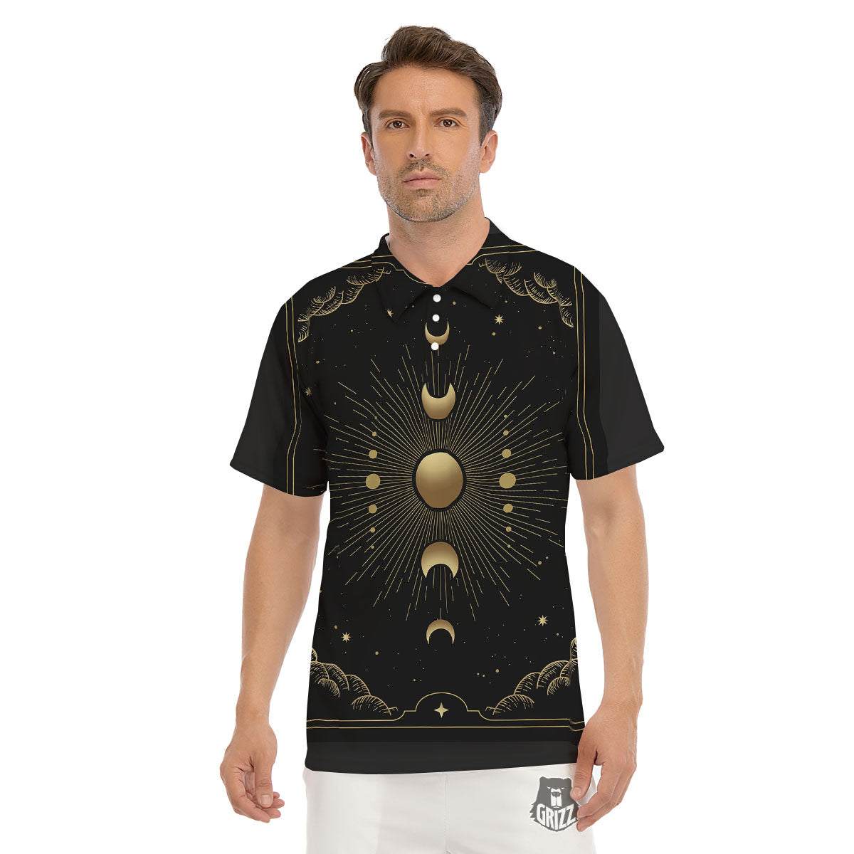 Phases And Eclipse Print Men's Golf Shirts-grizzshop