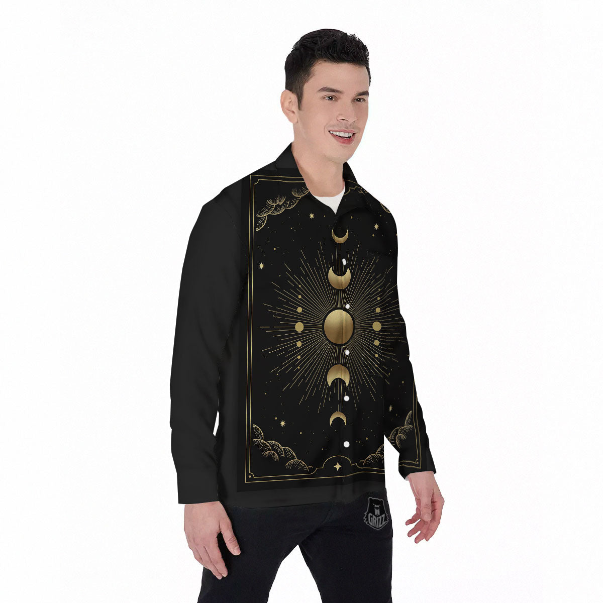 Phases And Eclipse Print Men's Long Sleeve Shirts-grizzshop