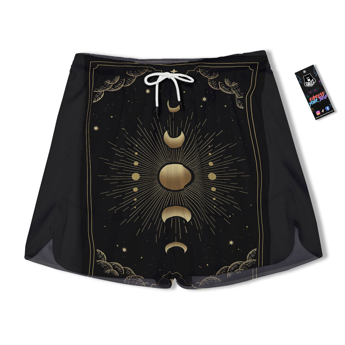Phases And Eclipse Print Men's Running Shorts-grizzshop