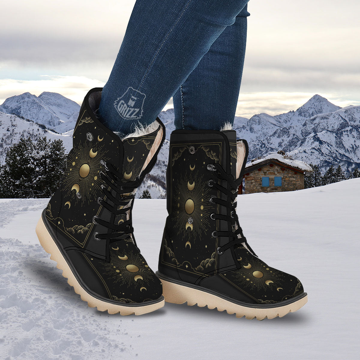 Phases And Eclipse Print Snow Boots-grizzshop