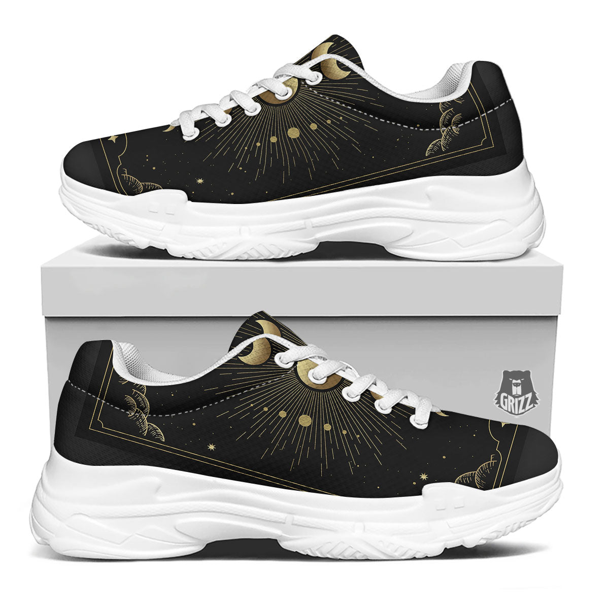 Phases And Eclipse Print White Chunky Shoes-grizzshop