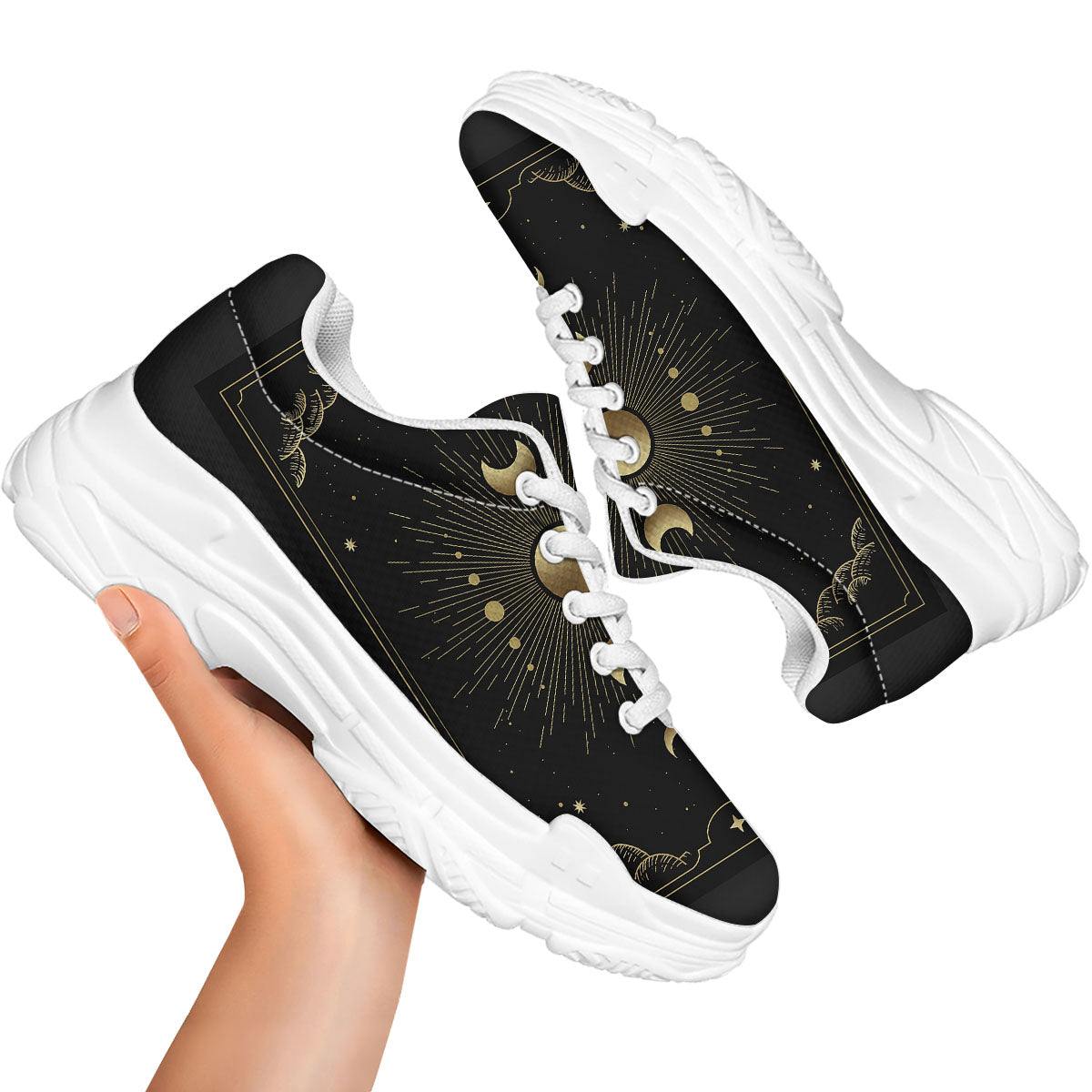 Phases And Eclipse Print White Chunky Shoes-grizzshop