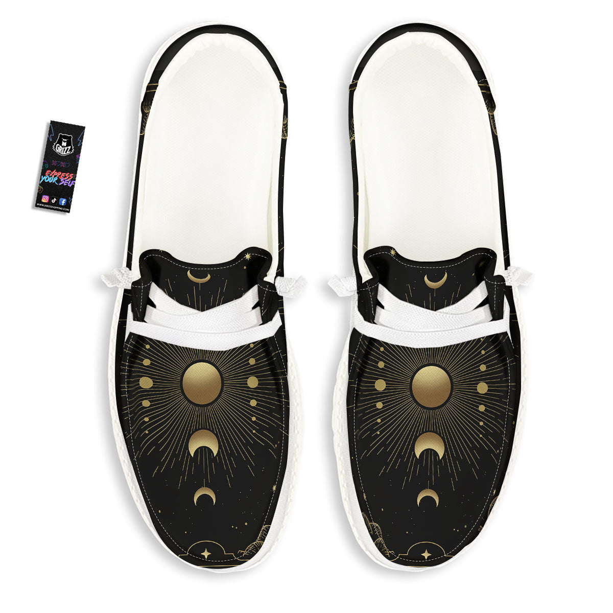 Phases And Eclipse Print White Loafers-grizzshop