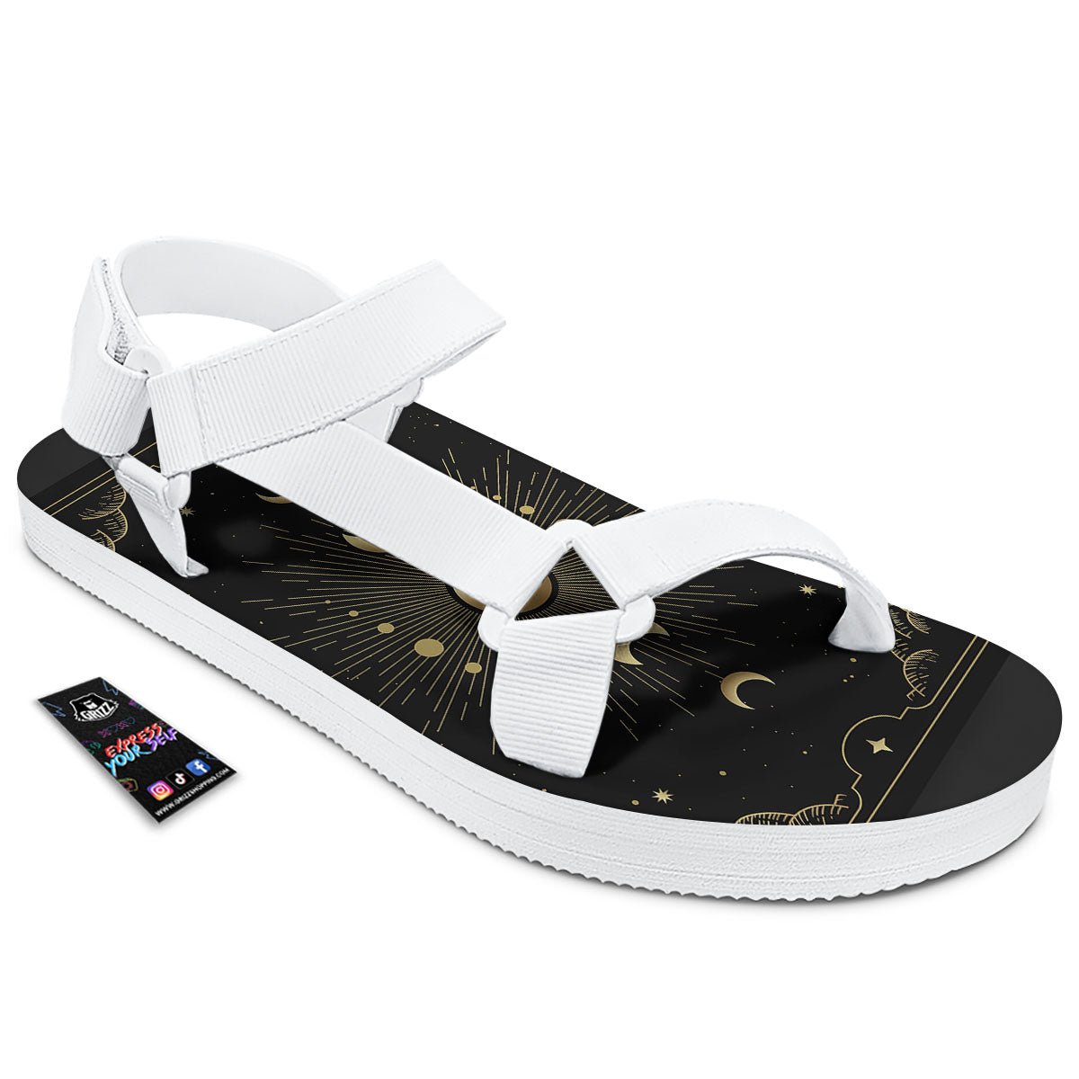 Phases And Eclipse Print White Open Toe Sandals-grizzshop