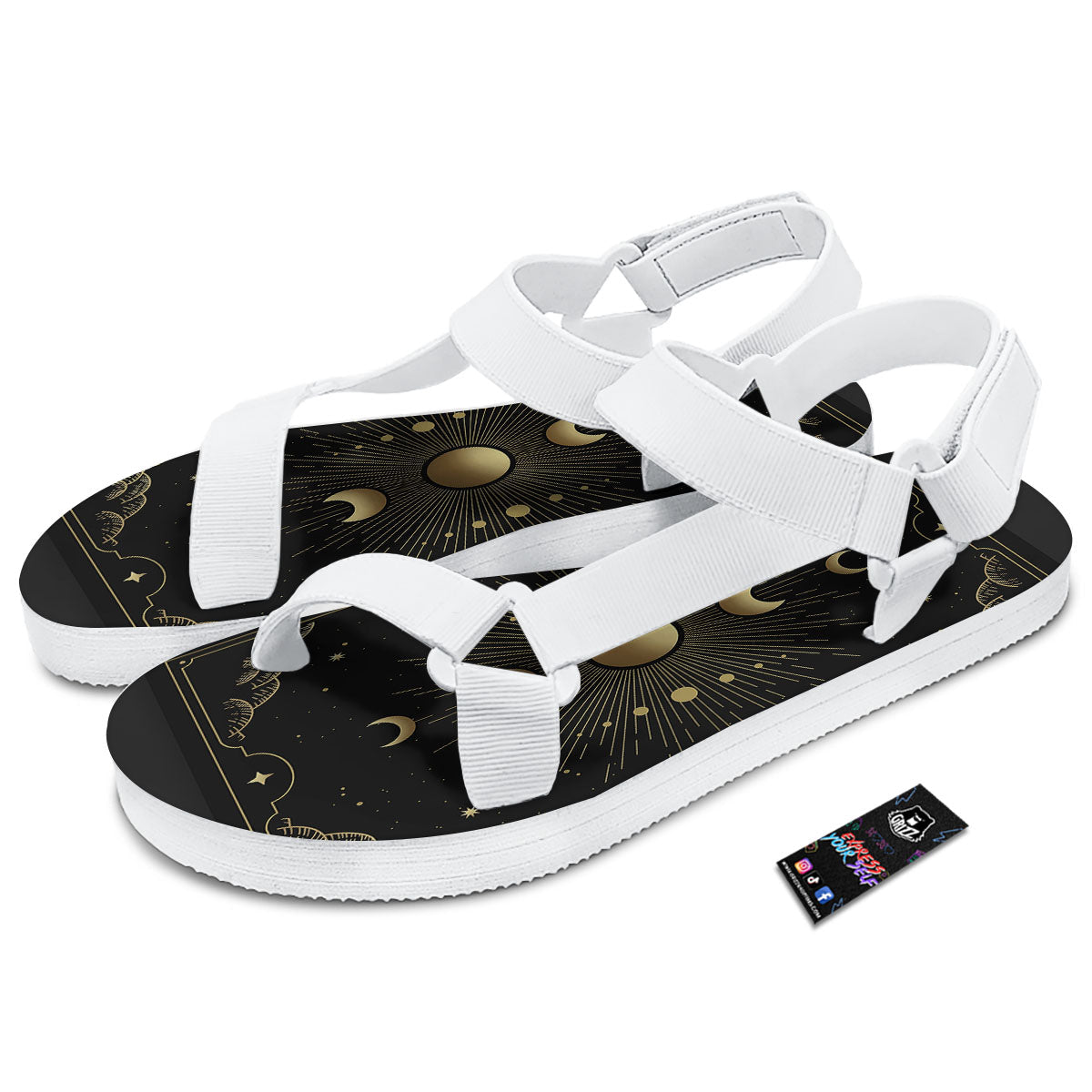 Phases And Eclipse Print White Open Toe Sandals-grizzshop