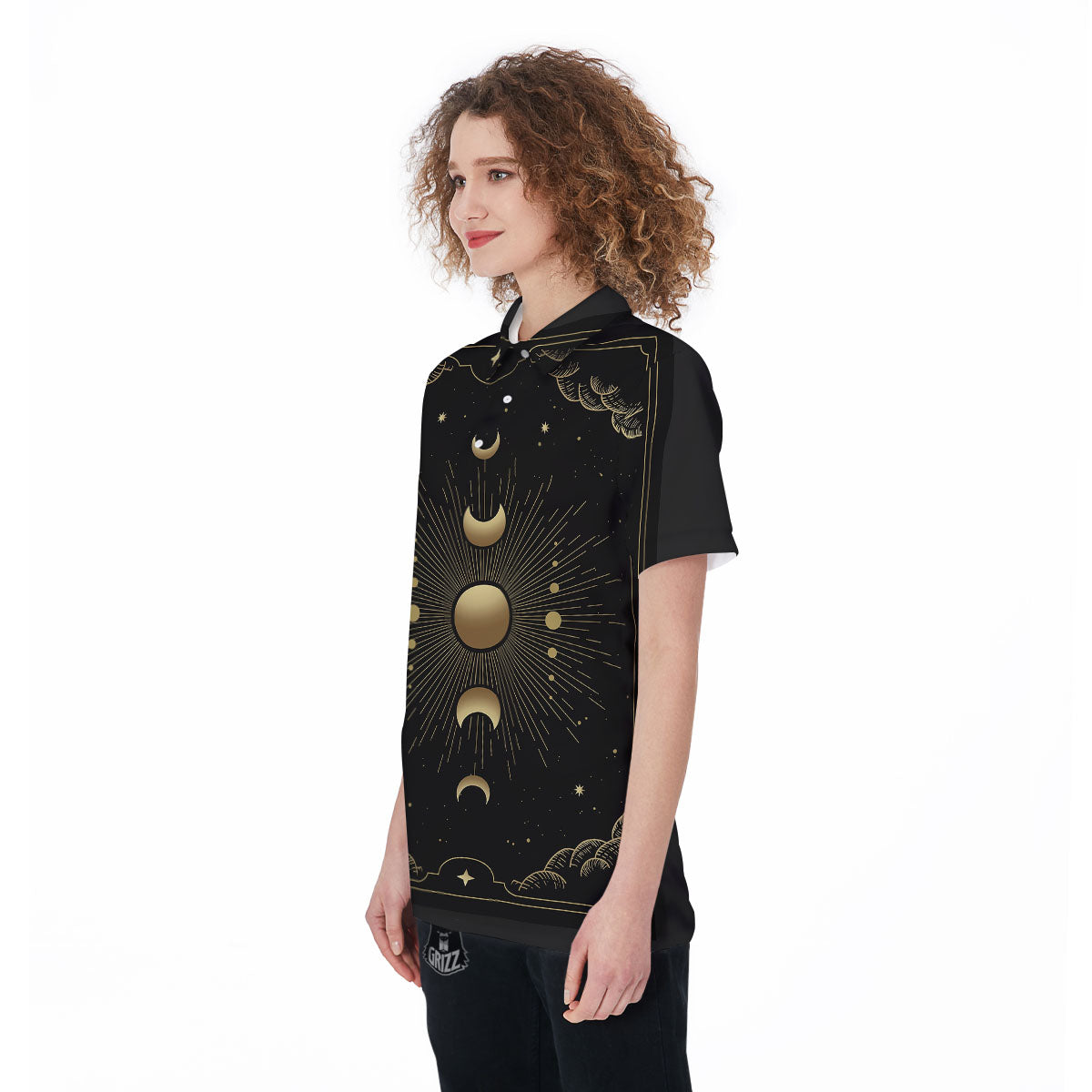 Phases And Eclipse Print Women's Golf Shirts-grizzshop