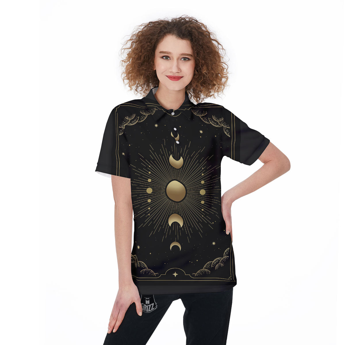Phases And Eclipse Print Women's Golf Shirts-grizzshop