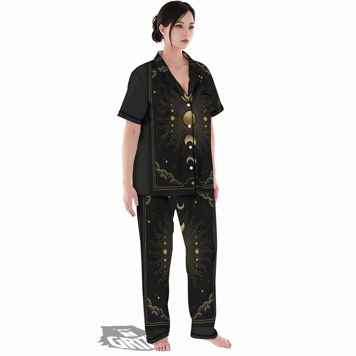 Phases And Eclipse Print Women's Pajamas Set-grizzshop