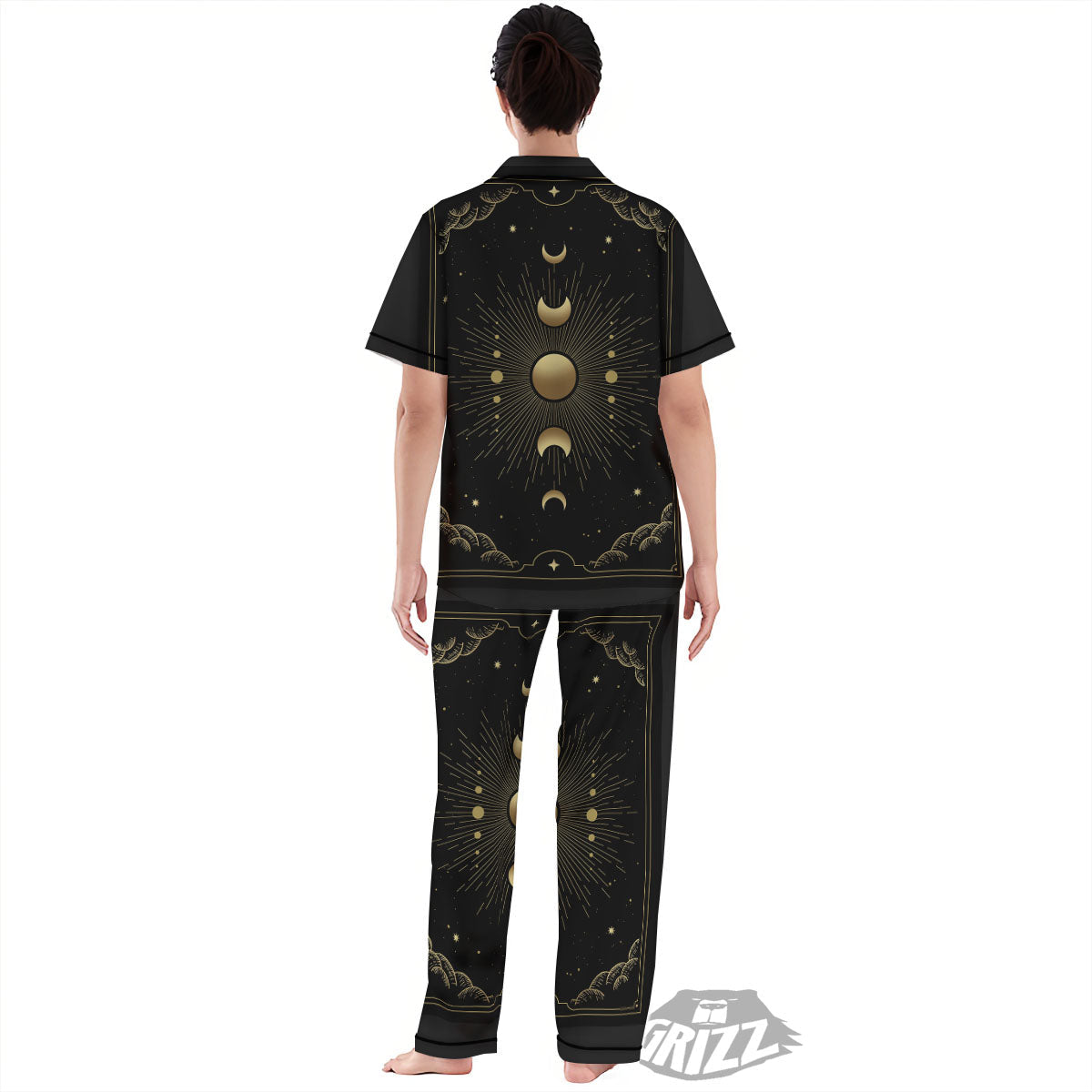 Phases And Eclipse Print Women's Pajamas Set-grizzshop