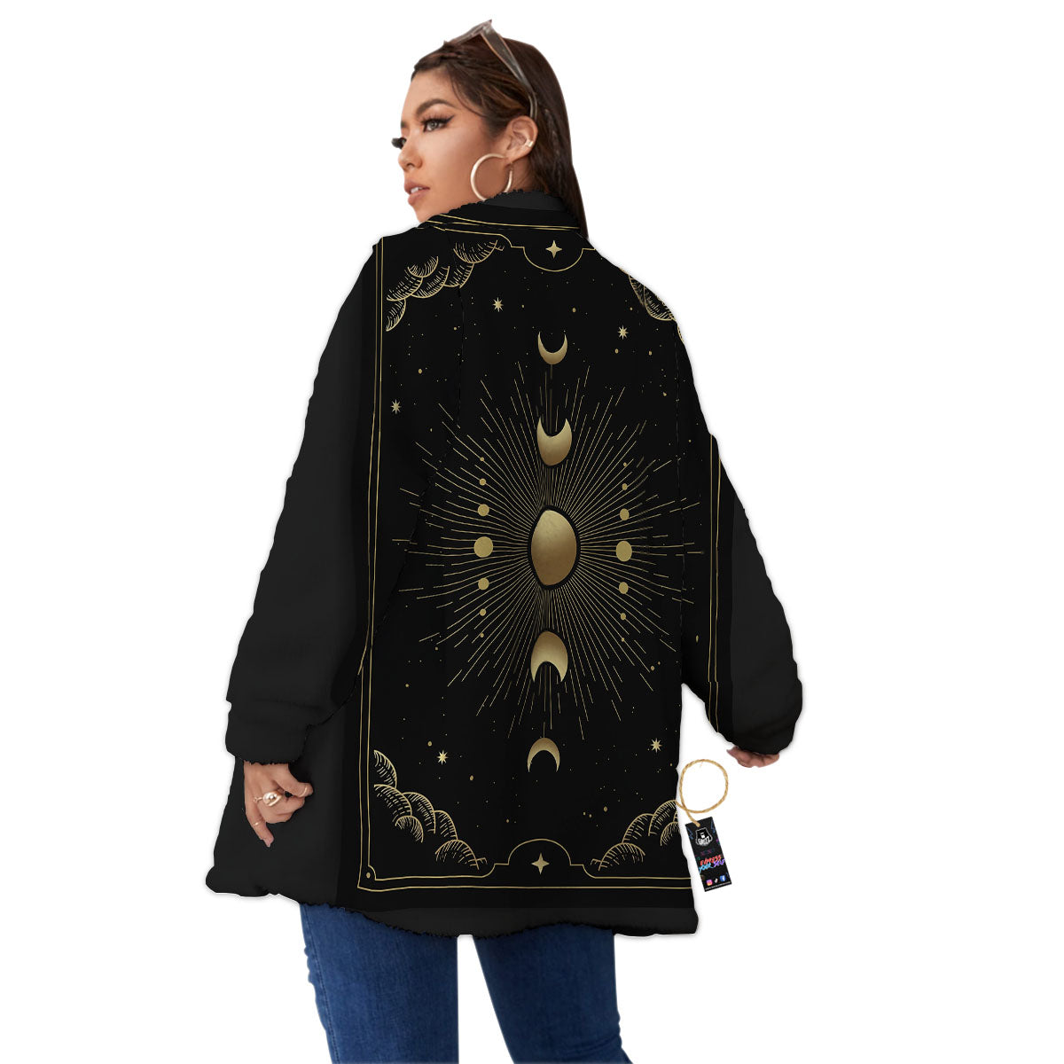 Phases And Eclipse Print Women's Sherpa Jacket-grizzshop