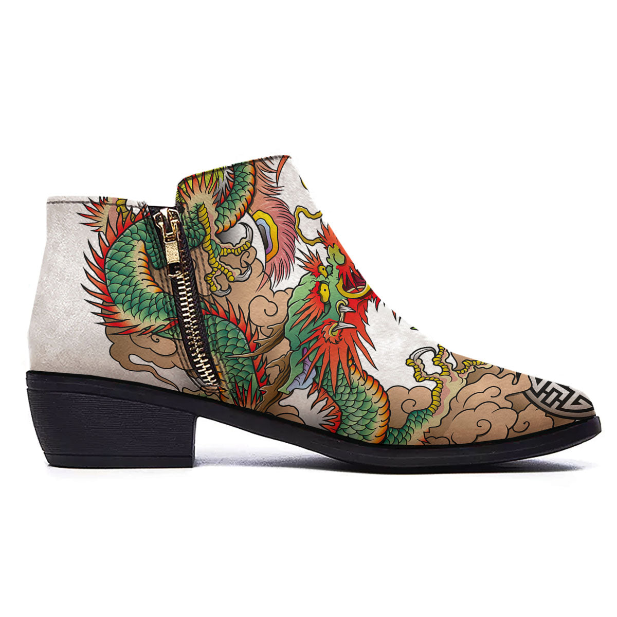 Phoenix And Dragon Japanese Tattoo Print Ankle Boots-grizzshop