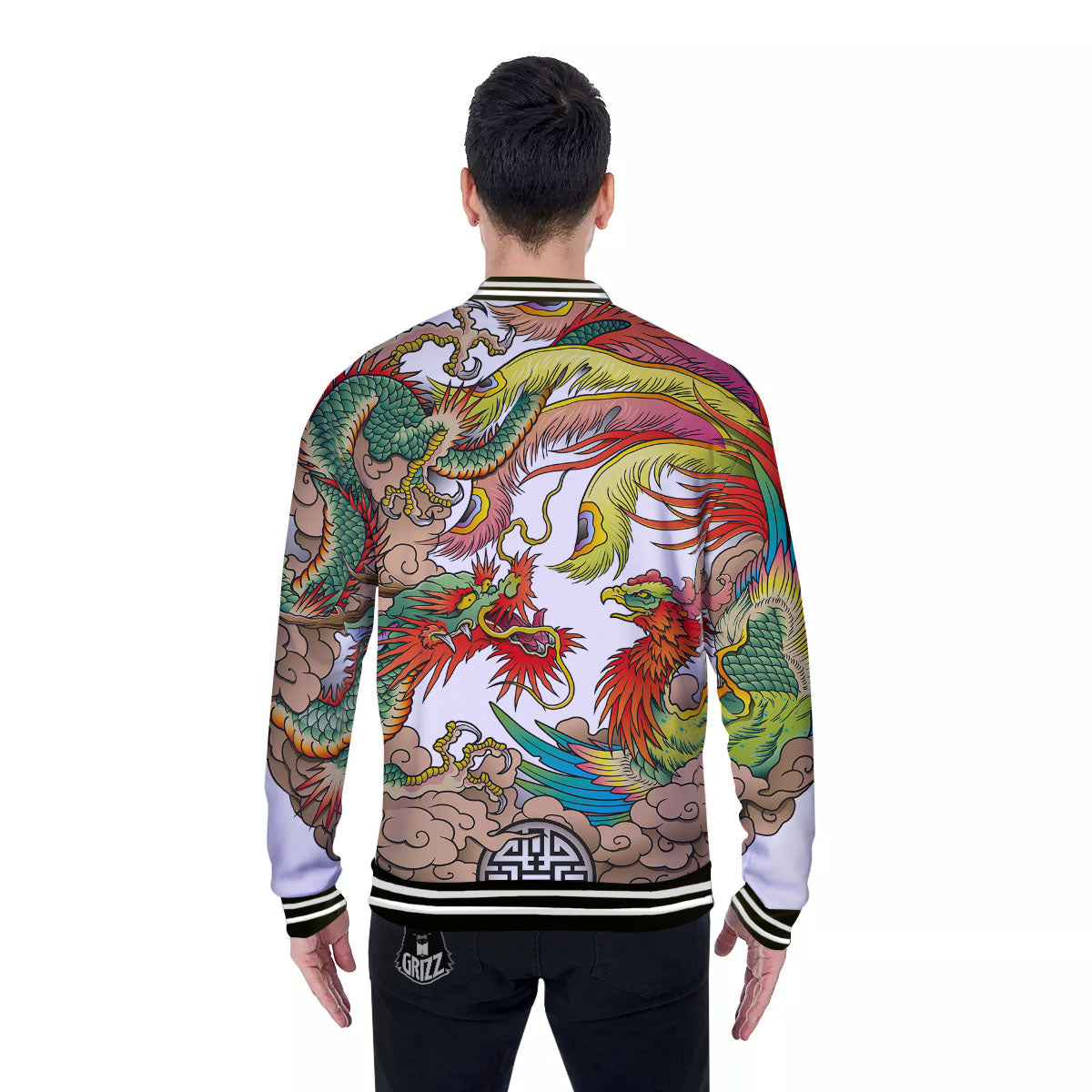 Phoenix And Dragon Japanese Tattoo Print Baseball Jacket-grizzshop