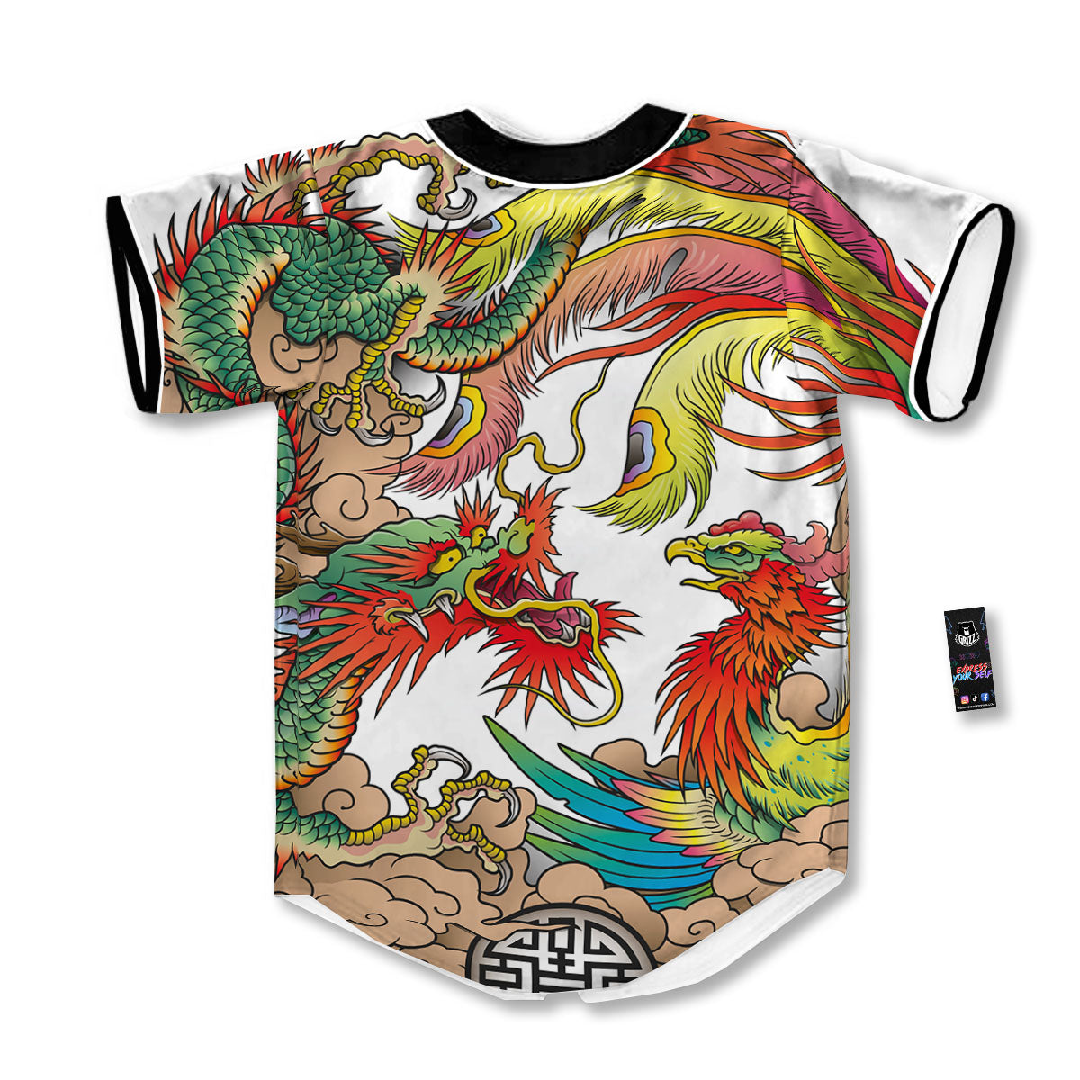 Phoenix And Dragon Japanese Tattoo Print Baseball Jersey-grizzshop