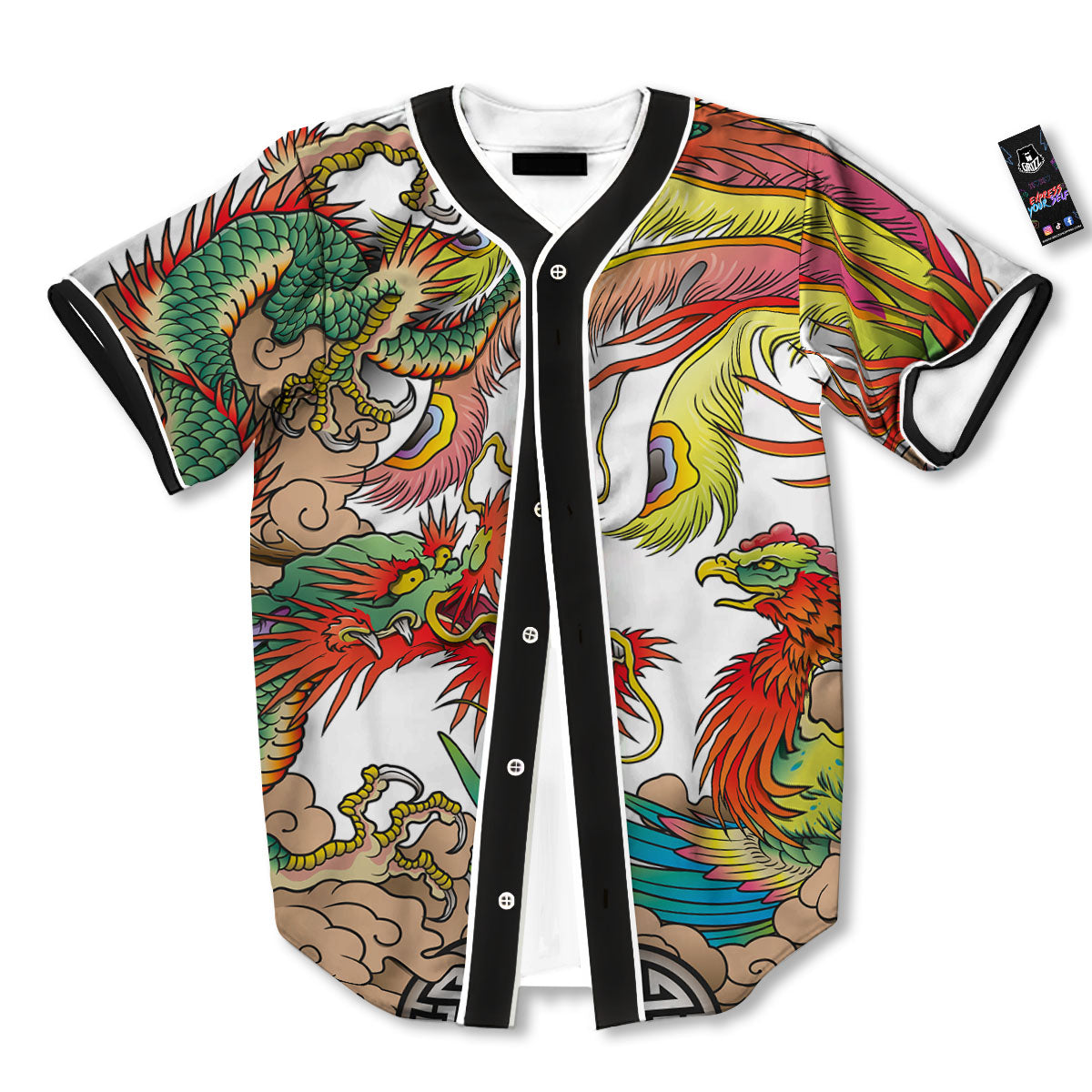 Phoenix And Dragon Japanese Tattoo Print Baseball Jersey-grizzshop