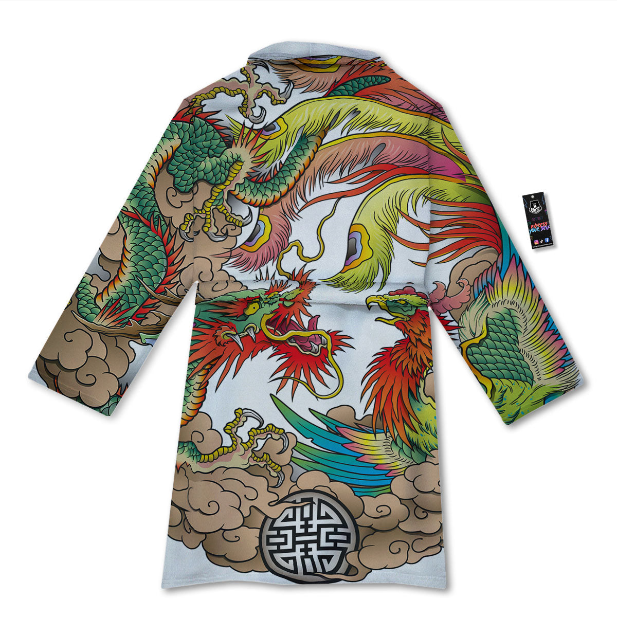 Phoenix And Dragon Japanese Tattoo Print Bathrobe-grizzshop