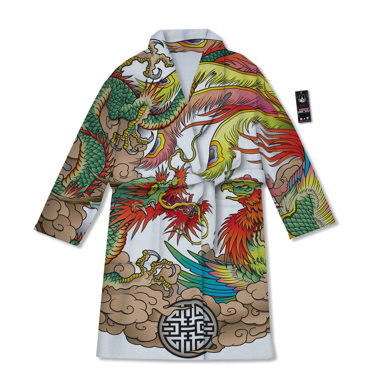 Phoenix And Dragon Japanese Tattoo Print Bathrobe-grizzshop