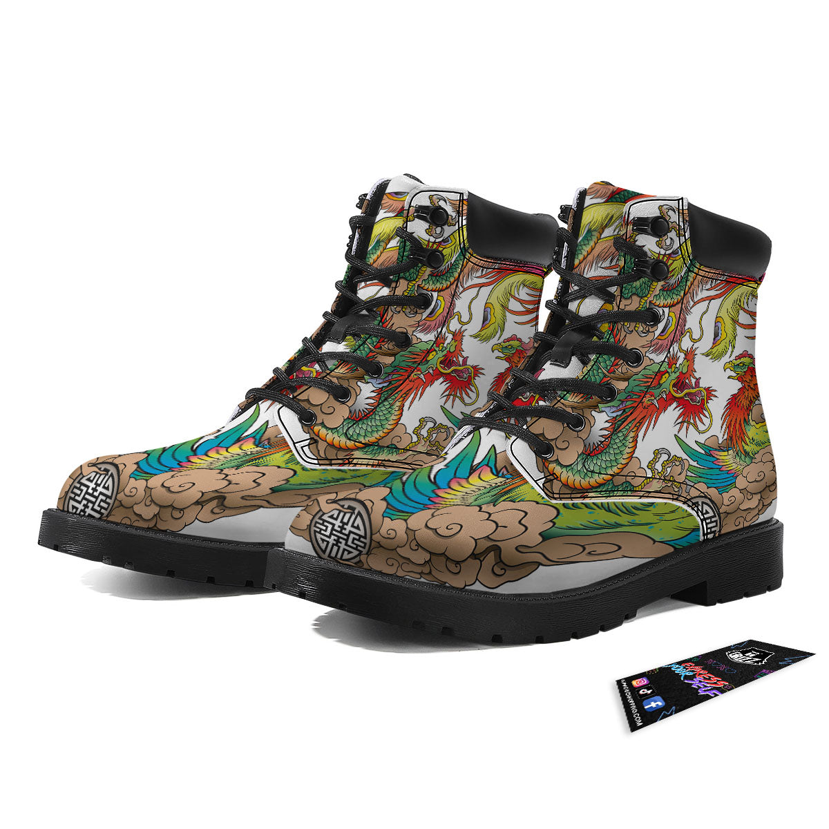 Phoenix And Dragon Japanese Tattoo Print Boots-grizzshop
