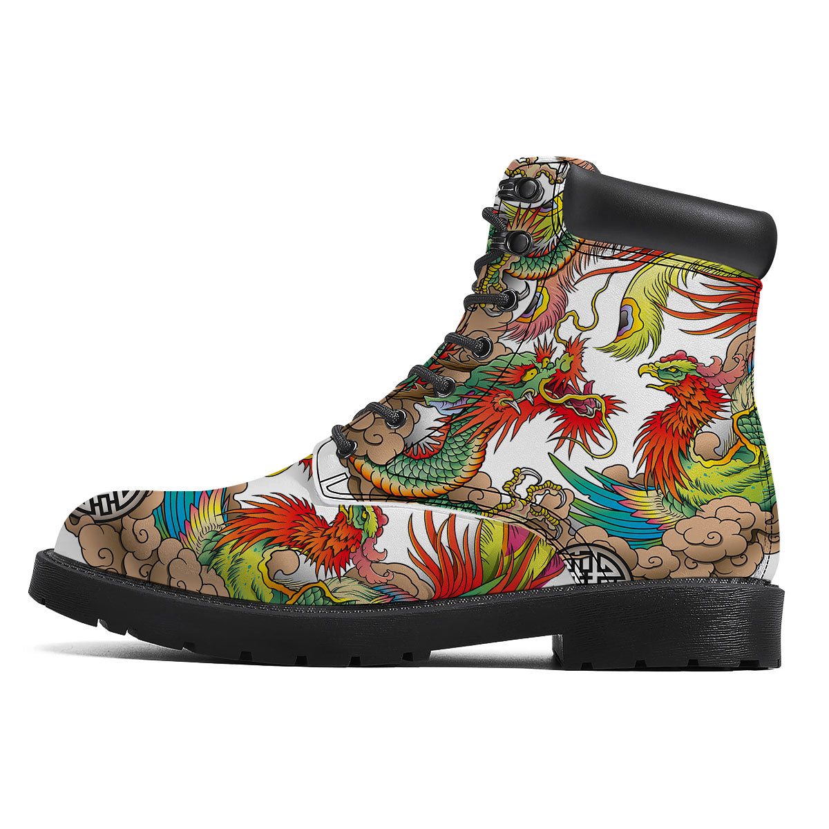 Phoenix And Dragon Japanese Tattoo Print Boots-grizzshop