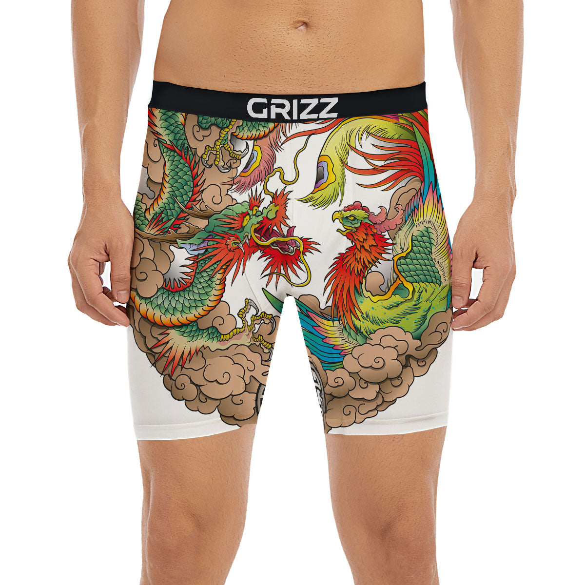 Phoenix And Dragon Japanese Tattoo Print Boxer Briefs-grizzshop
